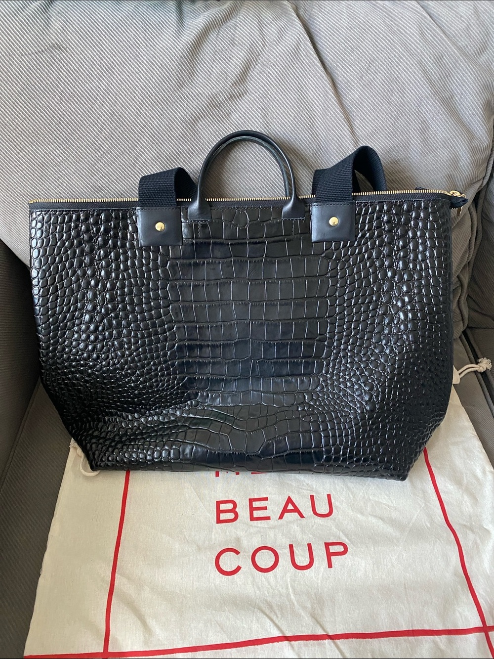 Clare V Black Croc-Embossed Tote with Gold Hardware